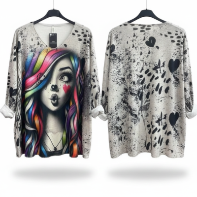 Camisa top moda mujer dibujos estampado