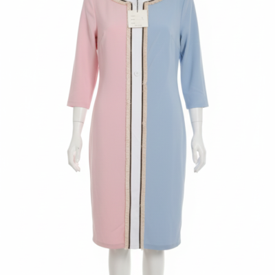 Vestido Rosa/Azul: "Vestido midi bicolor rosa y azul pastel con detalle de ribete.