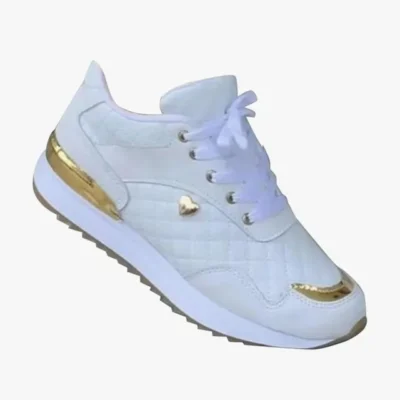 Zapatillas deportivas blancas y doradas
