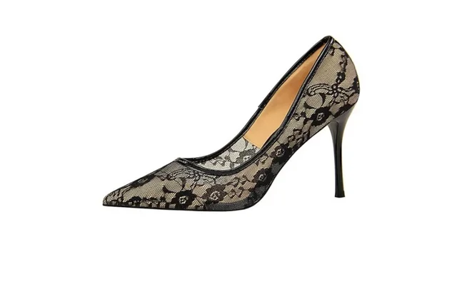 Zapatos tacón aguja encaje negro - Imagen 2