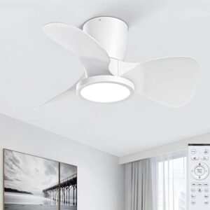 Ventilador de techo moderno, con aspas curvas, luz LED
