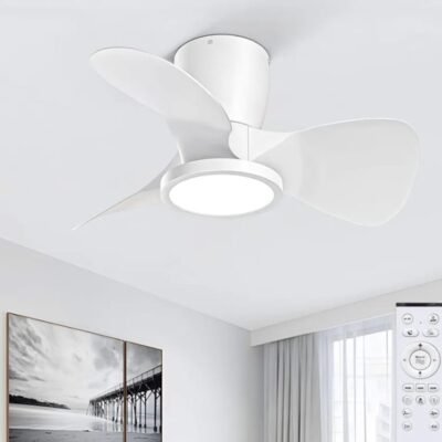 Ventilador de techo moderno, con aspas curvas, luz LED
