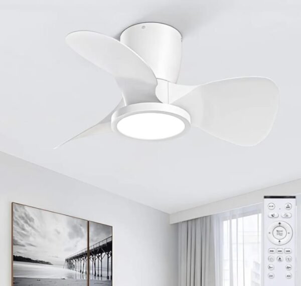 Ventilador de techo moderno, con aspas curvas, luz LED