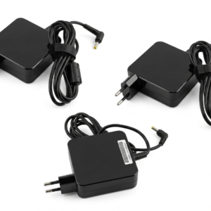 Cargador para laptop 19V 2.37A con conector punta amarilla y cable.