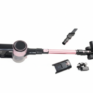 Aspiradora inalámbrica ICALAIN con accesorios en fondo blanco