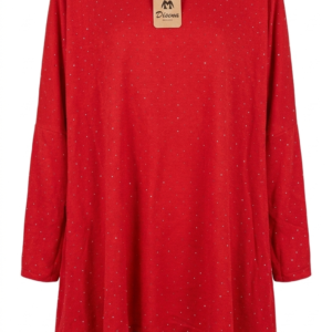 Maxi jersey de punto con acabado brillante, cuello vuelto y corte oversize tipo túnica.