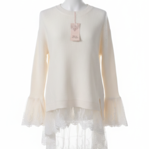 Jersey de Punto Crema con Detalles de Encaje