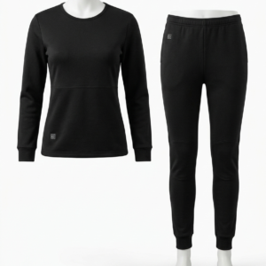 Conjunto térmico negro compuesto por camiseta de manga larga y leggings deportivos.
