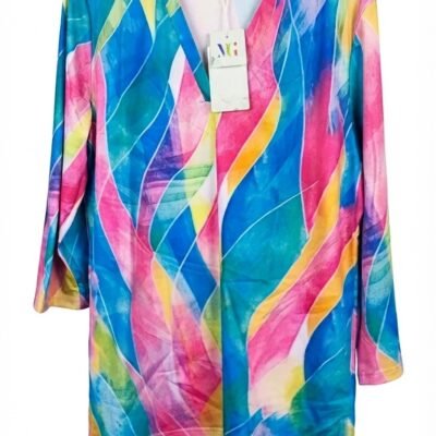 Blusa Túnica Multicolor con Estampado Geométrico - Talla L